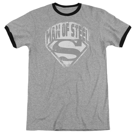 Superman - Man Of Steel Shield - Adult Ringer - Heather/black