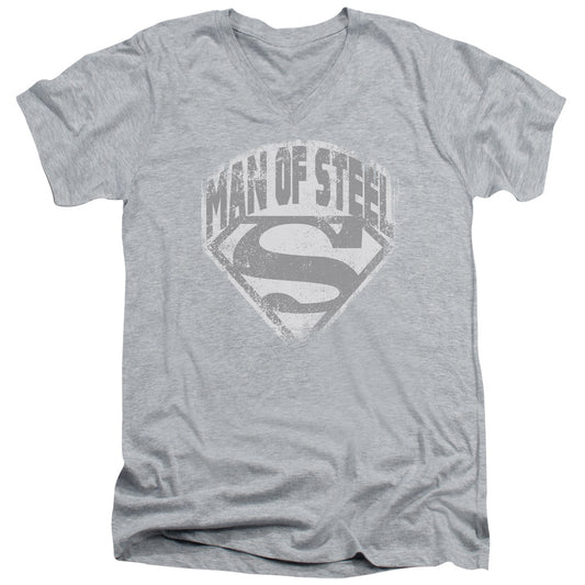 Superman - Man Of Steel Shield - Short Sleeve Adult V-neck - Athletic Heather T-shirt