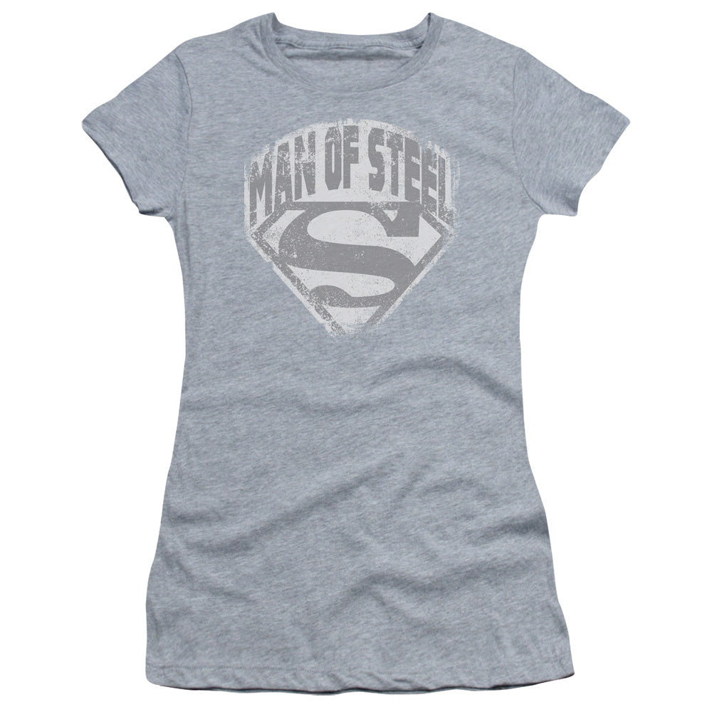 Superman - Man Of Steel Shield - Short Sleeve Junior Sheer - Athletic Heather T-shirt