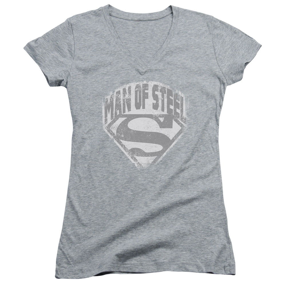 Superman - Man Of Steel Shield - Junior V-neck - Athletic Heather