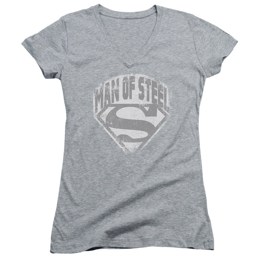 Superman - Man Of Steel Shield - Junior V-neck - Athletic Heather