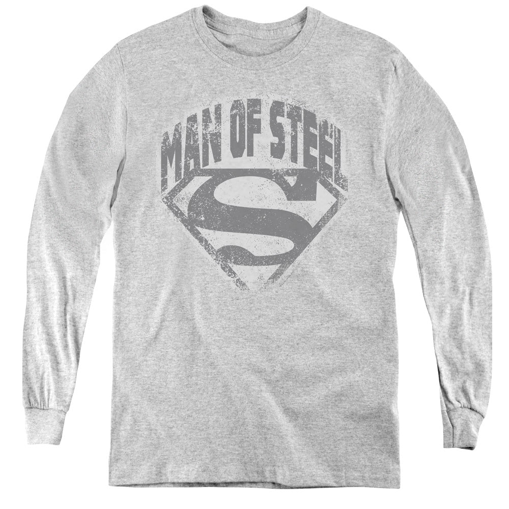 Superman Man Of Steel Shield - Youth Long Sleeve Tee - Athletic Heather