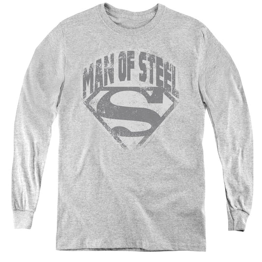 Superman Man Of Steel Shield - Youth Long Sleeve Tee - Athletic Heather