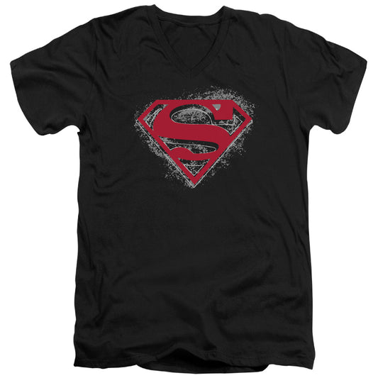 Superman - Hardcore Noir Shield - Short Sleeve Adult V-neck - Black T-shirt