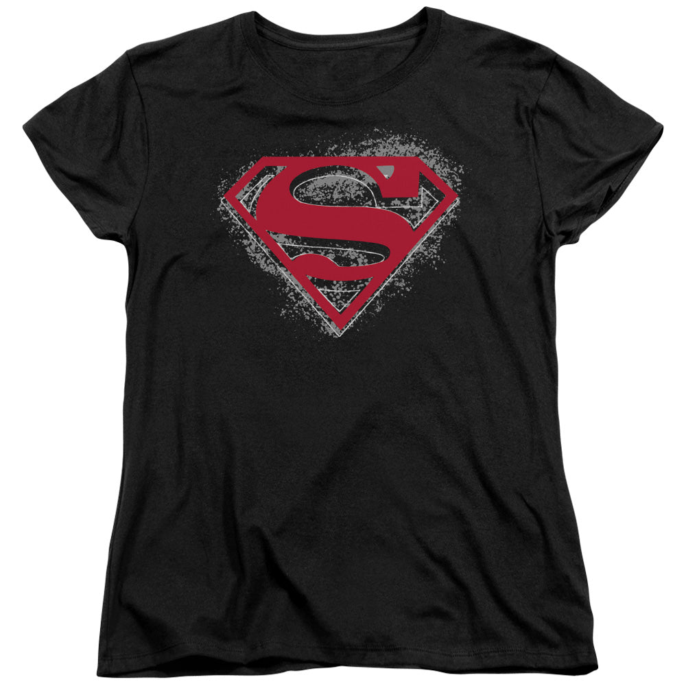 Superman - Hardcore Noir Shield - Short Sleeve Womens Tee - Black T-shirt