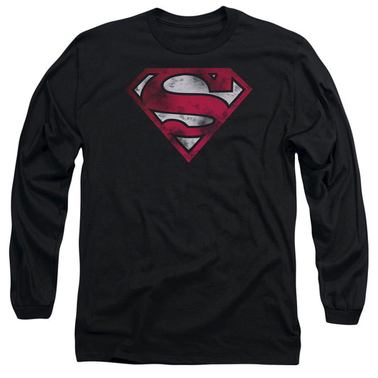 Superman - War Torn Shield - Long Sleeve Adult 18/1 - Black T-shirt