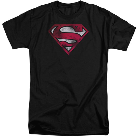 Superman - War Torn Shield - Short Sleeve Adult Tall - Black T-shirt