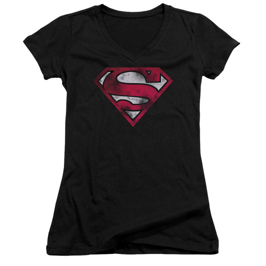 Superman - War Torn Shield - Junior V-neck - Black