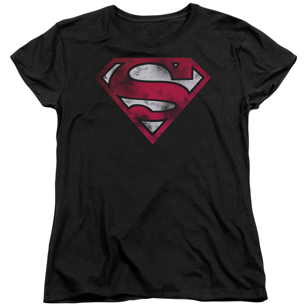 Superman - War Torn Shield - Short Sleeve Womens Tee - Black T-shirt