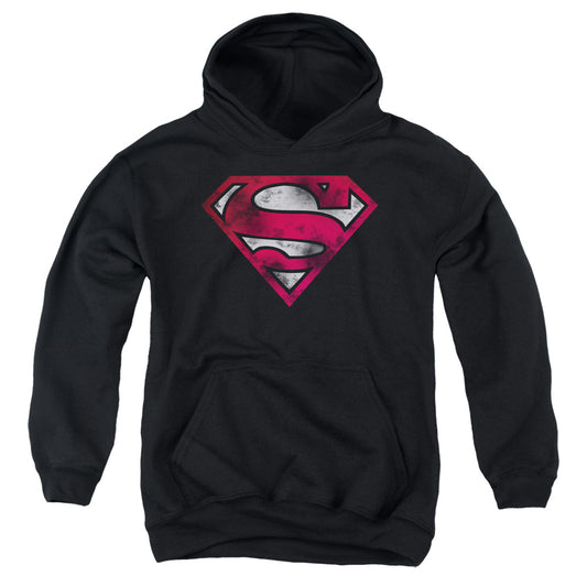 Superman - War Torn Shield - Youth Pull-over Hoodie - Black