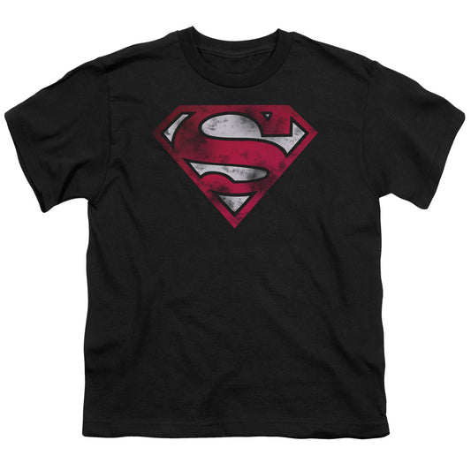 Superman - War Torn Shield - Short Sleeve Youth 18/1 - Black T-shirt