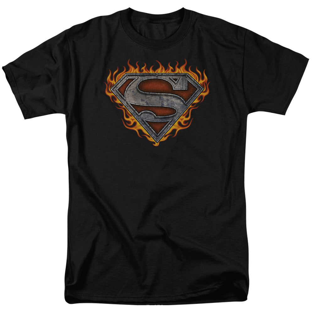 Superman - Iron Fire Shield - Short Sleeve Adult 18/1 - Black T-shirt