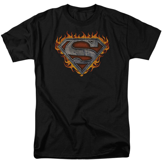 Superman - Iron Fire Shield - Short Sleeve Adult 18/1 - Black T-shirt