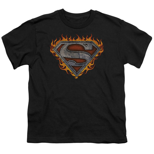 Superman - Iron Fire Shield - Short Sleeve Youth 18/1 - Black T-shirt