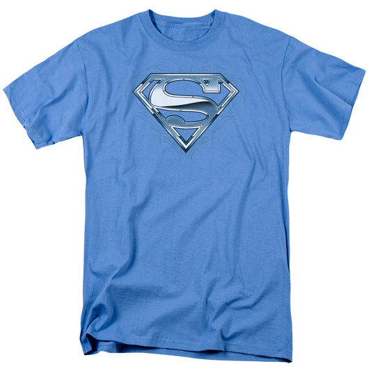 Superman - Tribal Chrome Shield - Short Sleeve Adult 18/1 - Carolina Blue T-shirt