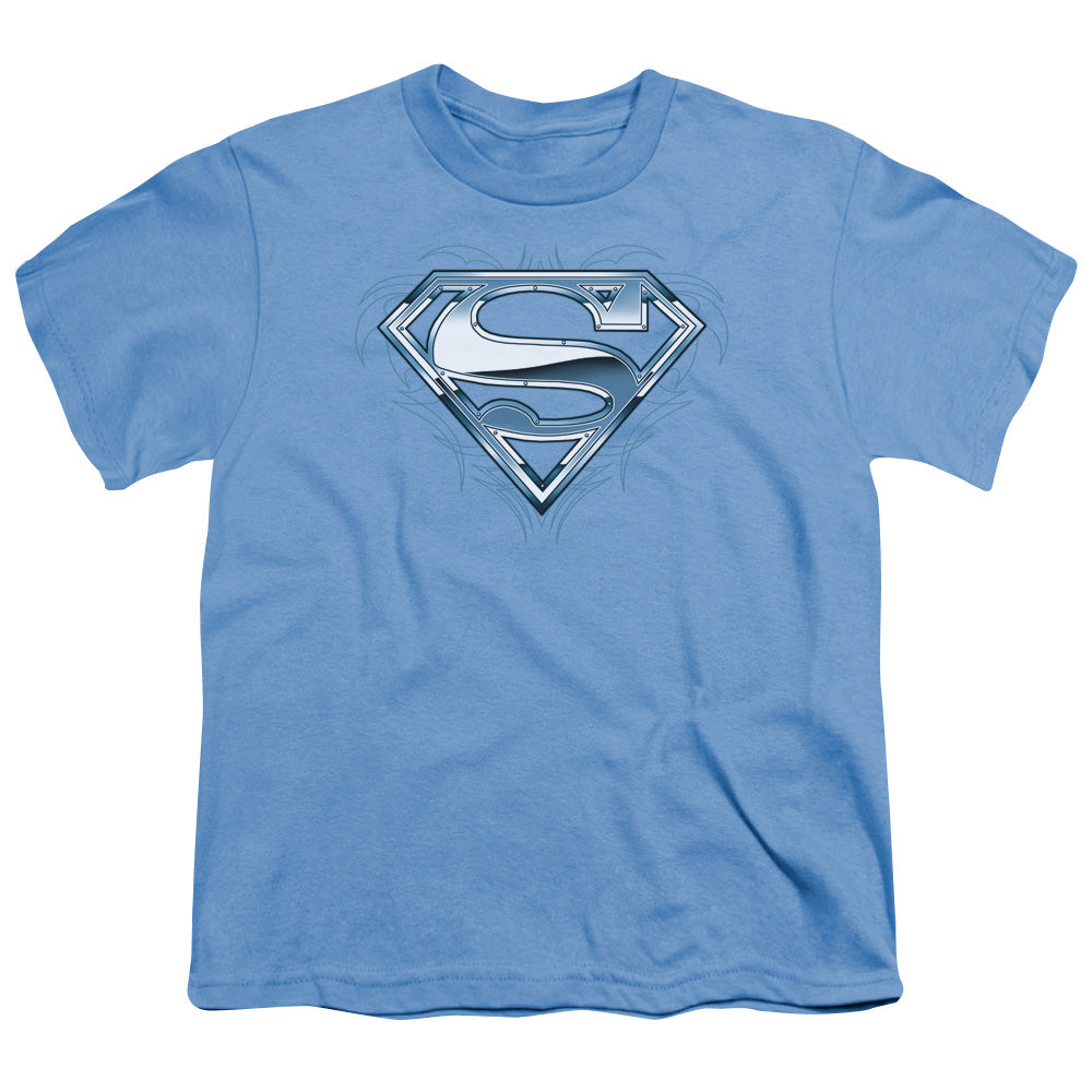 Superman - Tribal Chrome Shield - Short Sleeve Youth 18/1 - Carolina Blue T-shirt