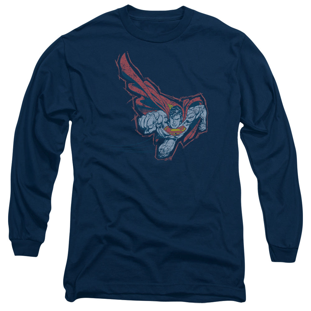 Superman - Scribble & Soar - Long Sleeve Adult 18/1 - Navy T-shirt