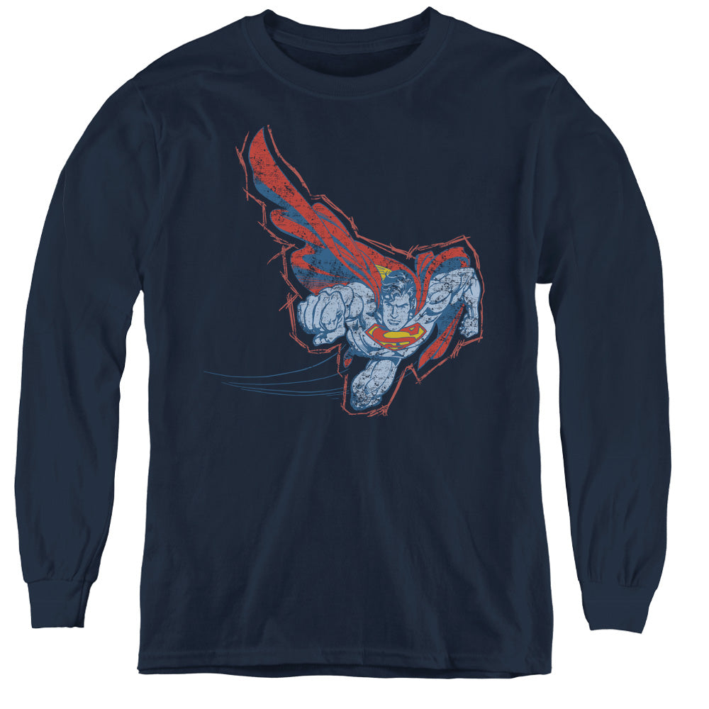 Superman - Scribble & Soar - Youth Long Sleeve Tee - Navy