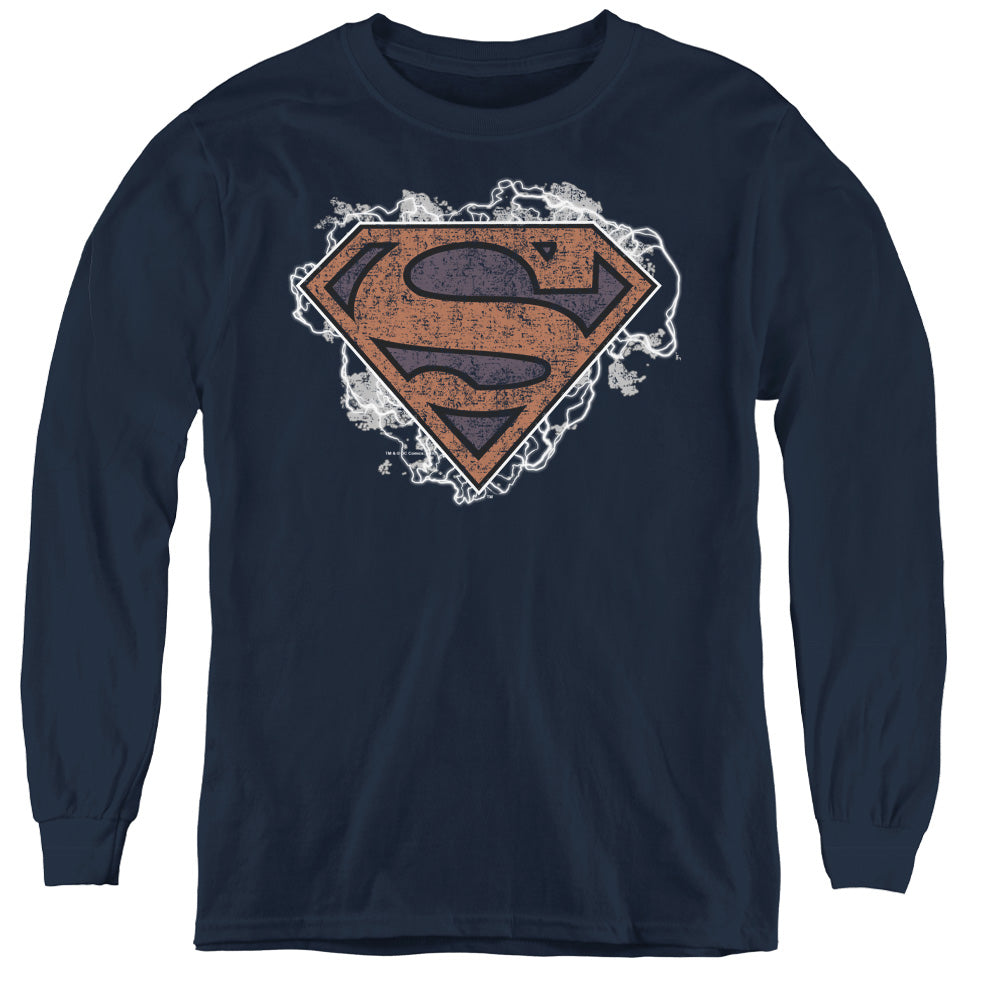 Superman - Storm Cloud Supes - Youth Long Sleeve Tee - Navy