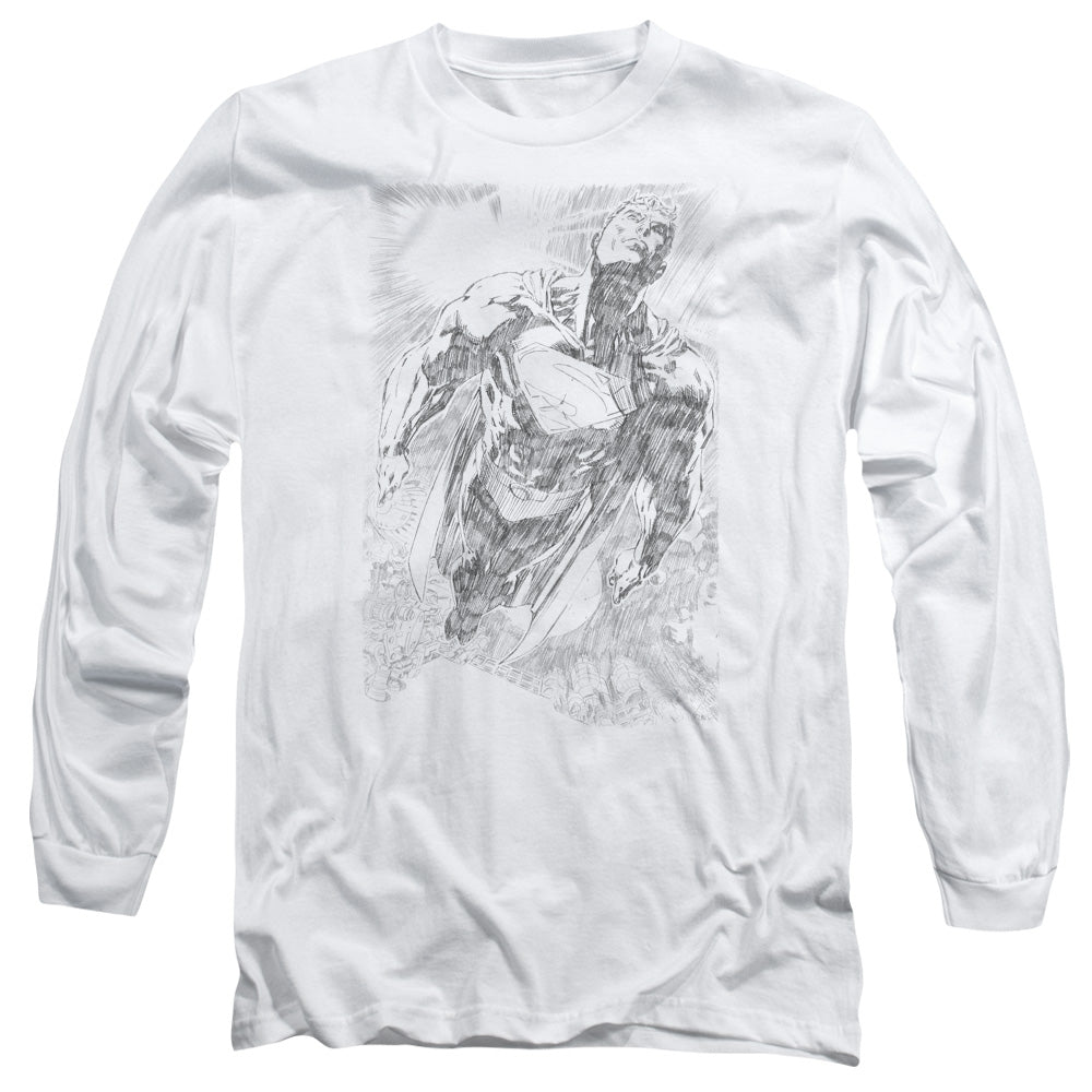 Superman - Exploding Space Sketch - Long Sleeve Adult 18/1 - White T-shirt