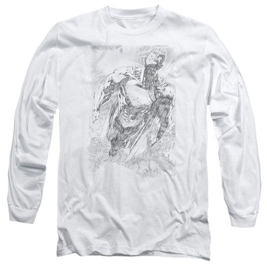 Superman - Exploding Space Sketch - Long Sleeve Adult 18/1 - White T-shirt