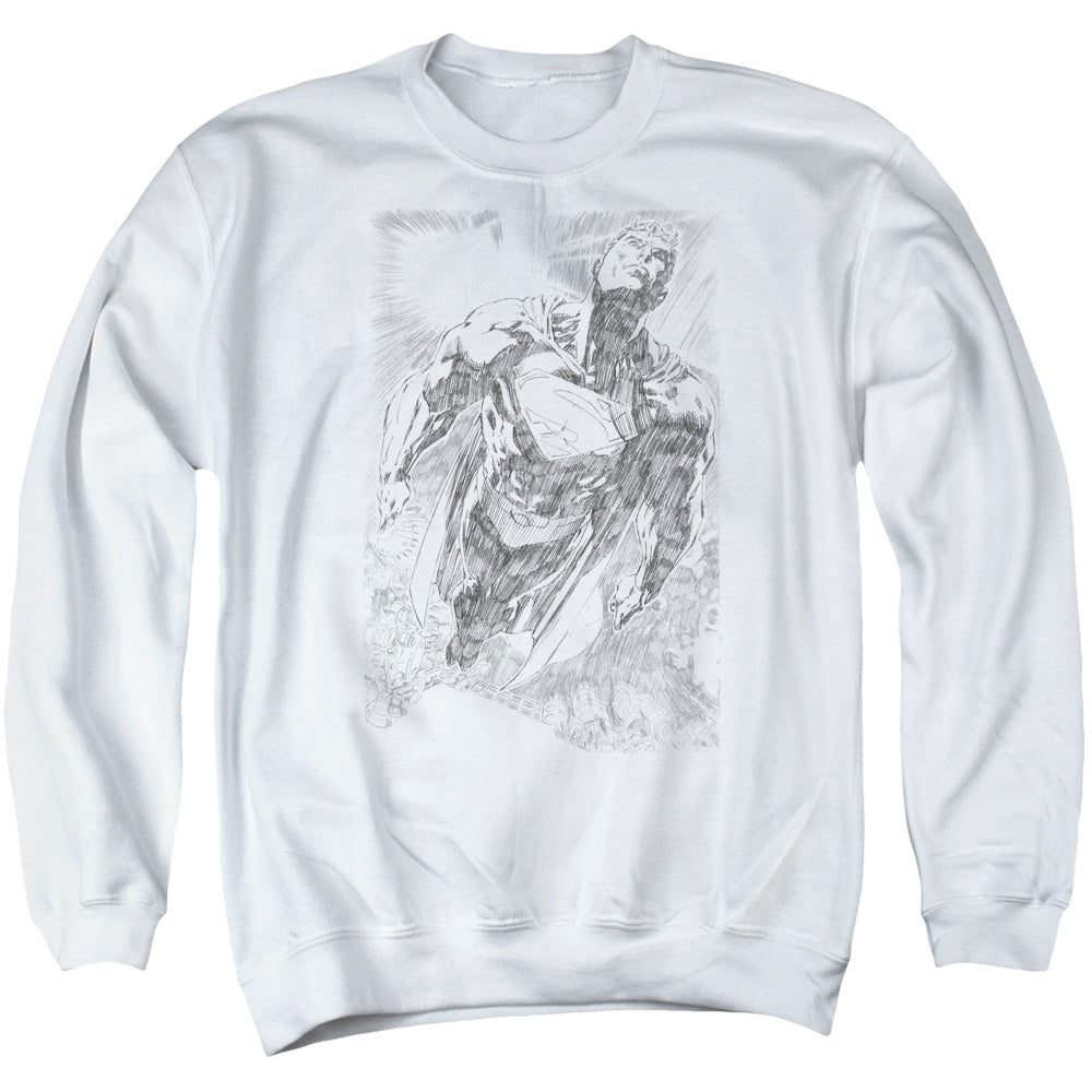 Superman Exploding Space Sketch - Adult Crewneck Sweatshirt - White