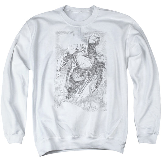 Superman Exploding Space Sketch - Adult Crewneck Sweatshirt - White