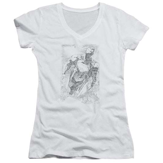 Superman - Exploding Space Sketch - Junior V-neck - White