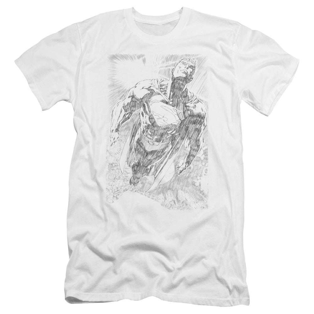 Superman - Exploding Space Sketch-premuim Canvas Adult Slim Fit 30/1 - White