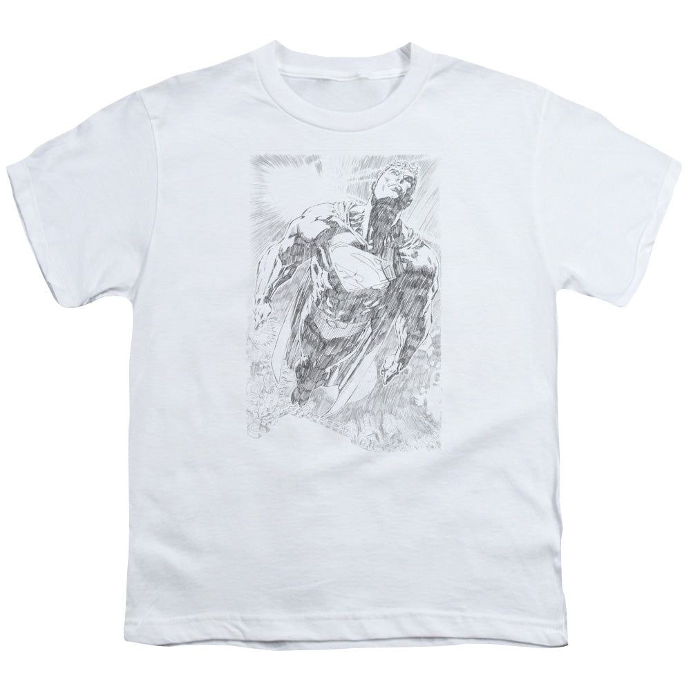 Superman - Exploding Space Sketch - Short Sleeve Youth 18/1 - White T-shirt