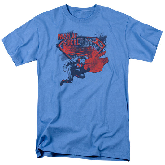 Man Of Steelong Sleeveheild Splat - S - S Adult 18/1 - Carolina Blue T-shirt