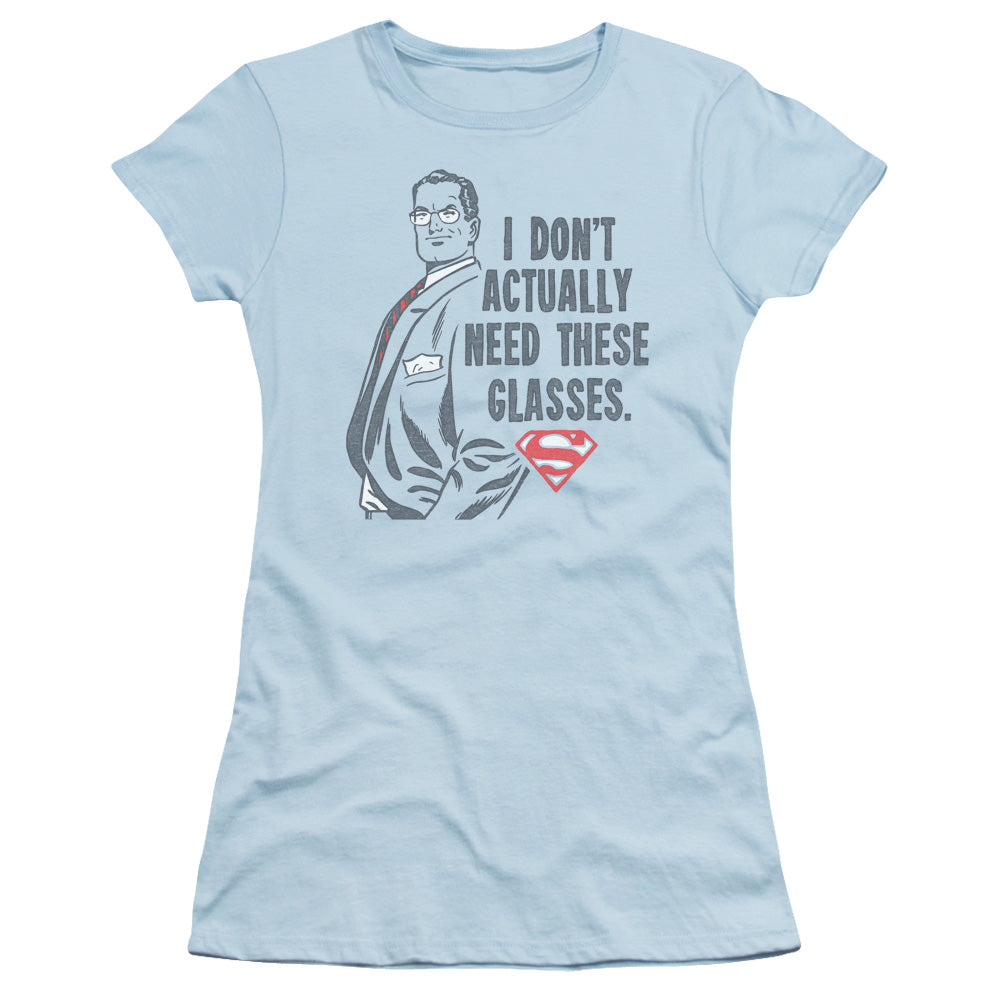 Superman - Dont Need Glasses - Short Sleeve Junior Sheer - Light Blue T-shirt
