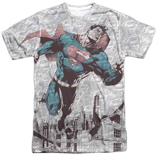 Superman - War Zone -  Short Sleeve Adult 100% Poly Crew - White T-shirt