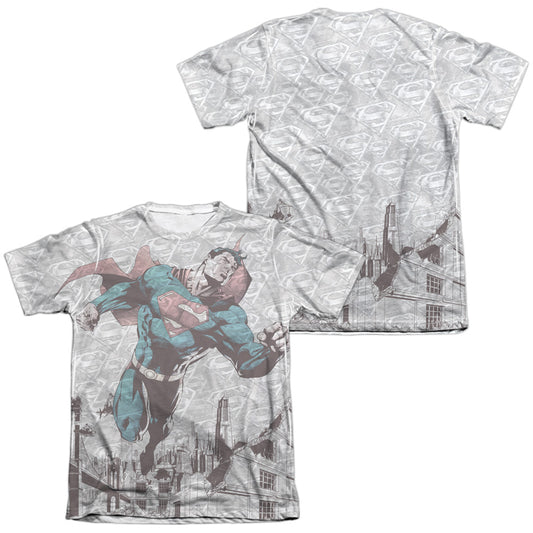 Superman - War Zone (Front/back Print) - Adult 65/35 Poly/cotton Short Sleeve Tee - White T-shirt