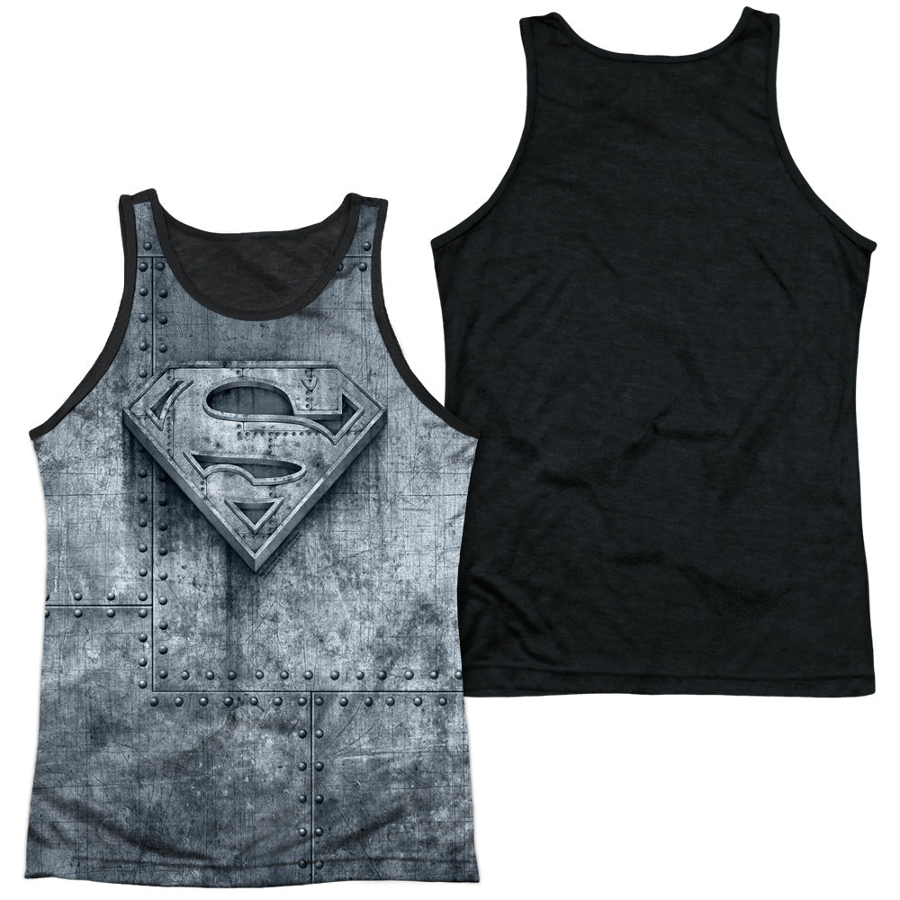 Superman - Made Of Steel - Adult Poly Tank Top Black Back - White
