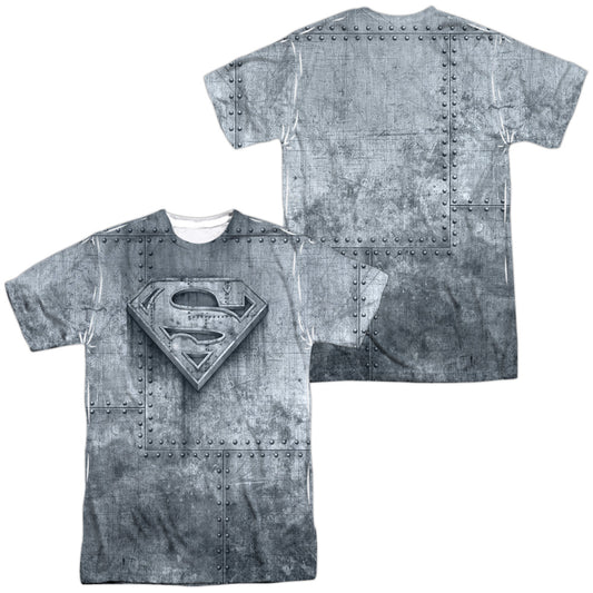 Superman - Made Of Steel (Front/back Print) -  Short Sleeve Adult 100% Poly Crew - White T-shirt