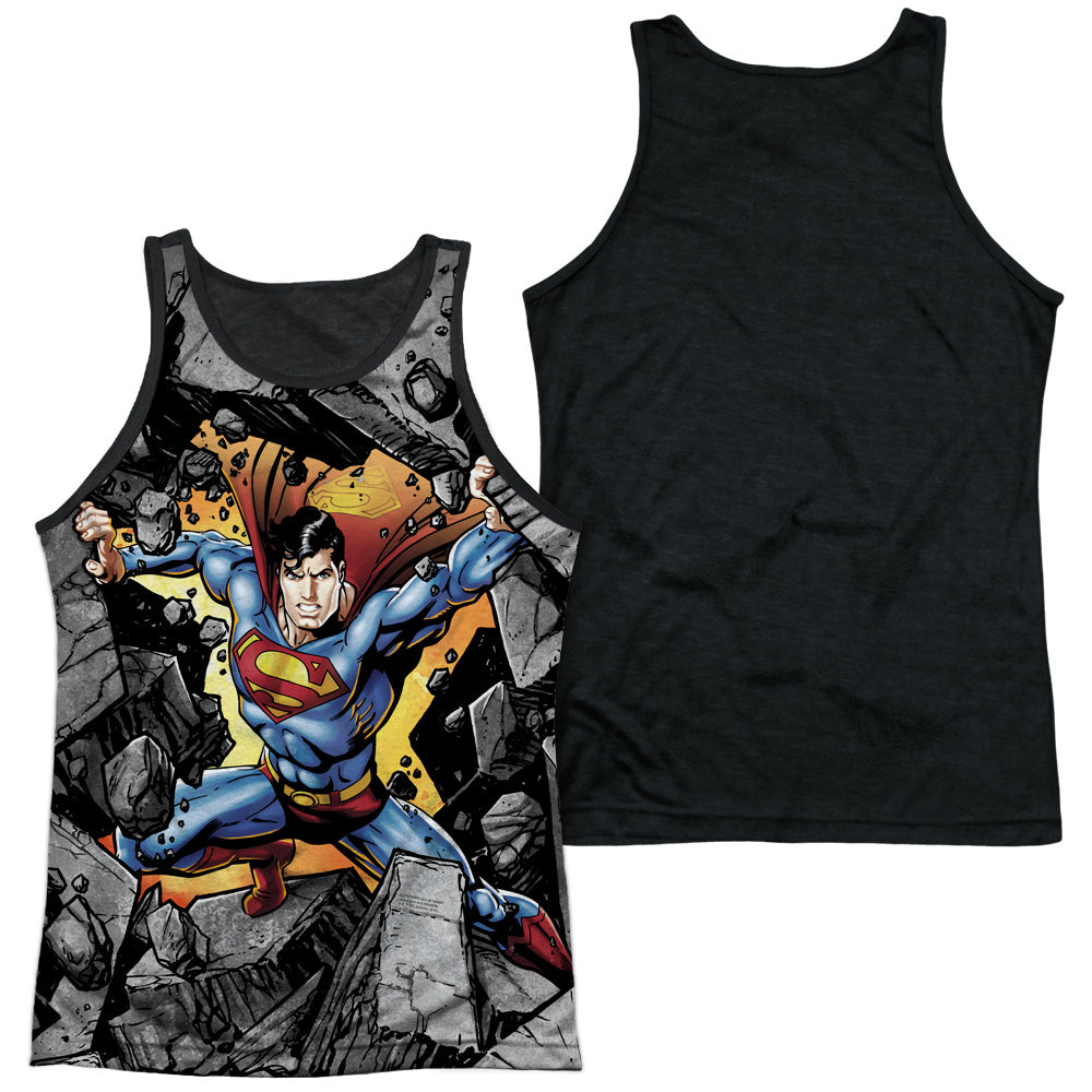 Superman - Break On Through - Adult Poly Tank Top Black Back - White