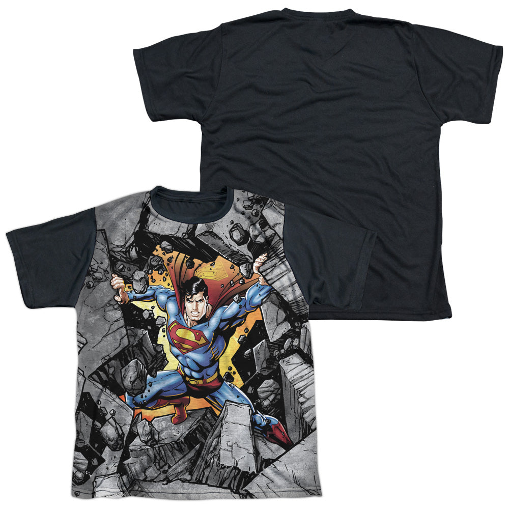 Superman - Break On Through - Short Sleeve Youth White Front Black Back   - White T-shirt