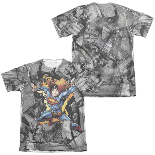 Superman - Break On Through (Front/back Print) - Adult 65/35 Poly/cotton Short Sleeve Tee - White T-shirt