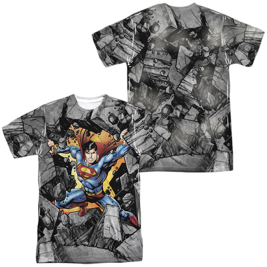 Superman - Break On Through (Front/back Print) -  Short Sleeve Adult 100% Poly Crew - White T-shirt