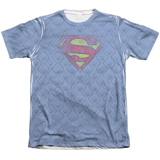 Superman - Repeat Over Distressed - Adult 65/35 Poly/cotton Short Sleeve Tee - White T-shirt
