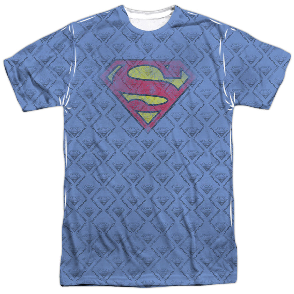 Superman - Repeat Over Distressed -  Short Sleeve Adult 100% Poly Crew - White T-shirt