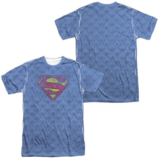 SUPERMAN REPEAT OVER DISTRESSED (FRONT/BACK PRINT) -  S/S ADULT 100% POLY CREW - WHITE T-Shirt