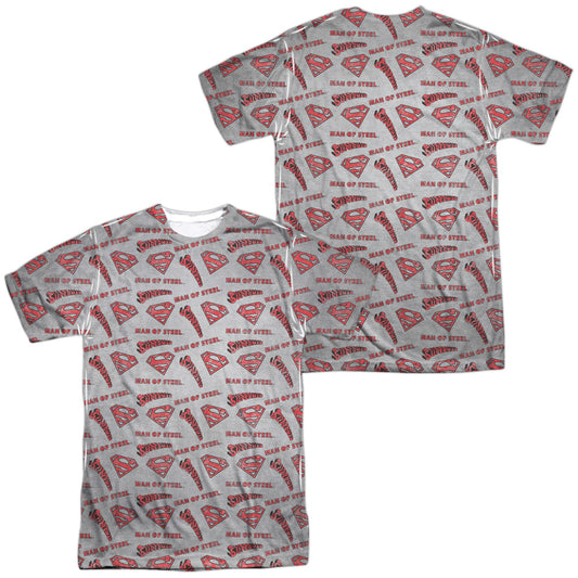Superman - Repeat Super (Front/back Print) - Short Sleeve Adult 100% Poly Crew - White T-shirt