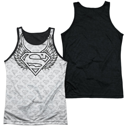 Superman - Winged Shield Repeat - Adult Poly Tank Top Black Back - White