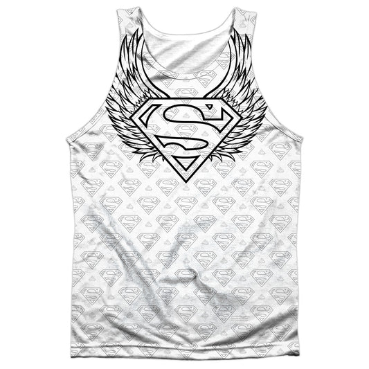 Superman - Winged Shield Repeat - Adult 100% Poly Tank Top - White