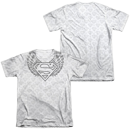 Superman - Winged Shield Repeat (Front/back Print) - Adult 65/35 Poly/cotton Short Sleeve Tee - White T-shirt