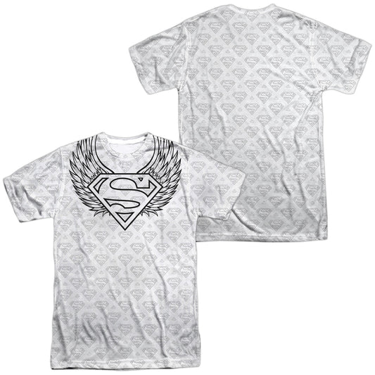 Superman - Winged Shield Repeat (Front/back Print) -  Short Sleeve Adult 100% Poly Crew - White T-shirt