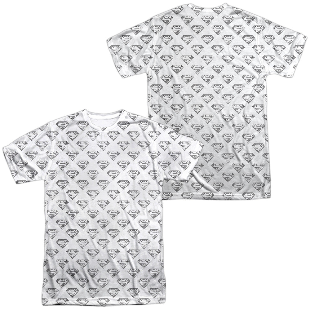 Superman - Shields All Over (Front/back Print) -  Short Sleeve Adult 100% Poly Crew - White T-shirt