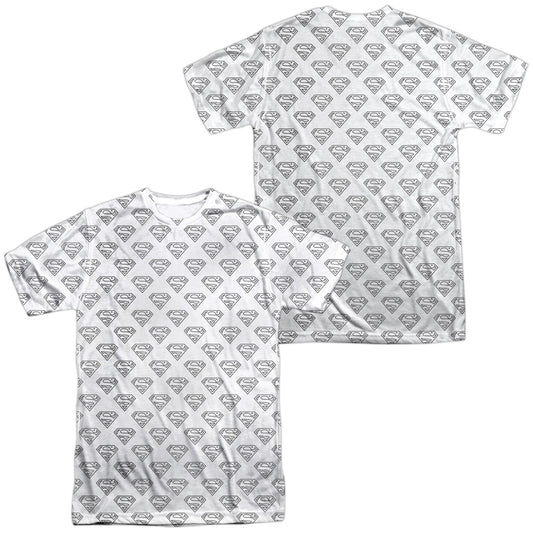 Superman - Shields All Over (Front/back Print) -  Short Sleeve Adult 100% Poly Crew - White T-shirt